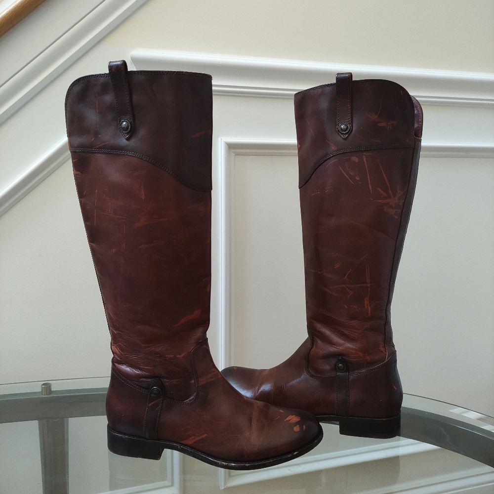 Frye Melissa leather extended calf boots women's 7B distressed look